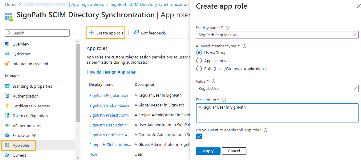 Microsoft Entra ID - create app roles